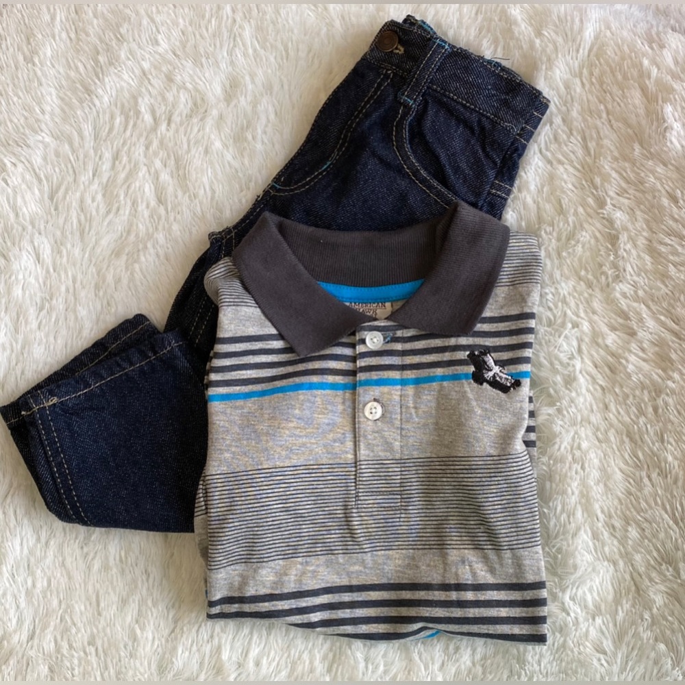 Boys 2 piece set jeans and shirt 2T American hawk
